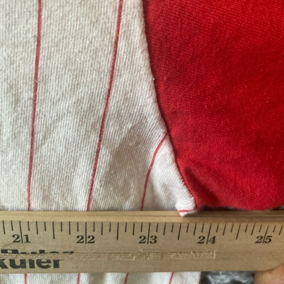 Vintage 90s Fruit of the loom single stitch striped Red shirt USA made grunge - Picture 6 of 9